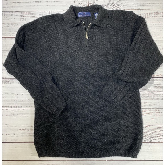 John Ashford Other - John Ashford Men's  Sweater Gray 100% Lambs Wool Knit Ribbed 1/4 Zip Medium